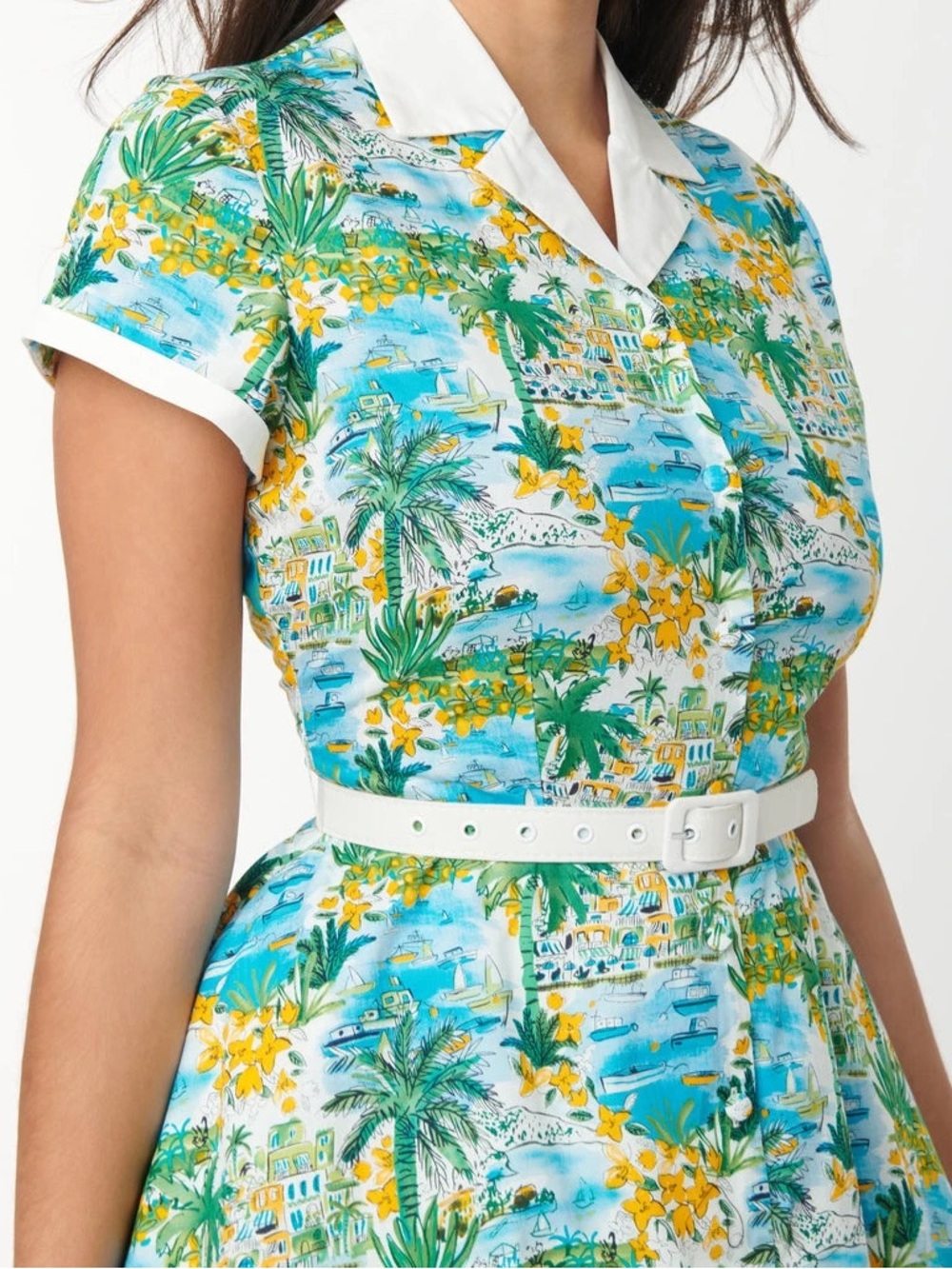 NWT Unique Vintage Alexis Seaside Village Shirtwaist Cotton Dress Size Large - Picture 8 of 8